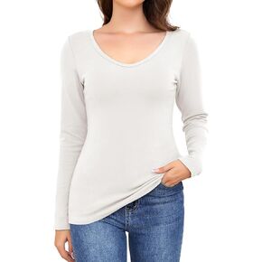Ganado Long Sleeve Shirts for Women V Neck Thermal Shirt Layering Undershirts Plain Fitted Basic Tops in Kuwait