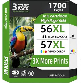 خرطوشة حبر بديلة 56xl 57xl لحبر HP 56 57 للاستخدام مع Deskjet 5850 5650 5150، Photosmart 7150 7260 7350 7960، PSC 2510 Printer (2 أسود، 1 لون) in Kuwait