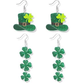 أقراط عيد القديس باتريك للنساء أقراط متدلية من Giltter Sharmrock أقراط متدلية على شكل أوراق قبعة خضراء لملابس عطلة عيد القديس باتريك in Kuwait