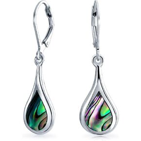 Geometric Iridescent Rainbow Natural Abalone Shell Natural Medium Rain Drop Teardrop Dangle Earrings For Women Teen .925 Sterling Silver Lever Back in Kuwait