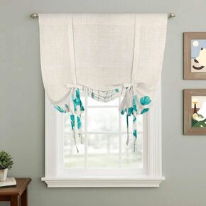 Turquoise Flowers Tie Up Curtains for Window, Spring Retro Watercolor Botanical Floral Thermal Balloon Shade Adjustable Rod Pocket Curtains Valance Panels for Kitchen Bathroom Café 42'' x 45'' in Saudi Arabia