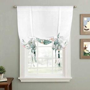Eucalyptus Leaves Tie Up Curtains for Window, Watercolor Green Red Flower Plant Thermal Insulated Balloon Shade Adjustable Rod Pocket Curtains Valance Panels for Kitchen Bathroom Café 52'' x 45'' in Saudi Arabia