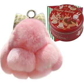 Ferris Bunny Lulu Keychain with Tin & Bag Rabbit Fur Bunny Lulu Keychain With Bow for Women Cute Soft Plush Accessory in Kuwait
