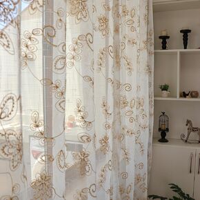 مجموعة SLOW SOUL مكونة من لوحتين من ستائر الزهور الشفافة المصنوعة من الكتان الصناعي والزهور شبه الشفافة المطرزة لغرفة النوم وغرفة المعيشة وجيب القضيب 52 عرضًا × 72 طولًا بوصة in Kuwait