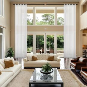 Extra Long Sheer Curtains, Grommet Light Flitering High Ceiling Two Story Curtains for Living Room(White, 1 Panel, 52"X204") in Kuwait