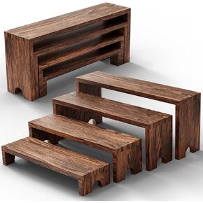 حوامل عرض خشبية متدرجة - مجموعتان من 8 قطع منظم أرفف العطور والكولونيا، مجموعة عرض طاولة حلوى كب كيك خشبية كبيرة، عناصر عرض كشك البائع، رافعات عرض الطعام الريفية للحفلات والمناسبات in Kuwait