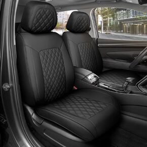 مجموعة كاملة من أغطية مقاعد جلد نابا من برستيج - أغطية مقاعد سيارة سوداء للمقاعد الأمامية وواقي مقعد السيارة الخلفي، مقاومة للماء ومناسبة عالميًا لمعظم السيارات الصغيرة والمتوسطة والشاحنات وسيارات الدفع الرباعي in Kuwait
