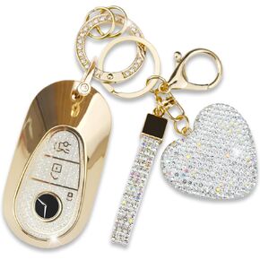 Key Fob Cover with Diamond Keychain for Mercedes Benz Car Key Shell Compatible with 2020-2022 Benz S-Class G-Class E-Class Smart Remote Key Protector for Women (3 Buttons-Gold Heart) in Kuwait