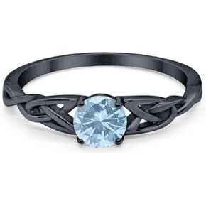 OMRANII Minimalist Round Natural Aquamarine Celtic Trinity Ring Twisted Vintage Style Solitaire Wedding Engagement Rings For Women 925 Sterling Silver Gifts For Her in Kuwait