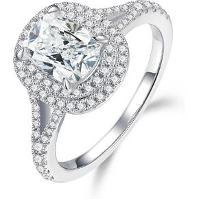 MOOSEA 2ct Moissanite Engagement Rings for Women - Cushion Cut Lab Created Moissanite Halo Promise Ring for Her 14K White Gold Plated Sterling Silver Jewelry Gifts in Kuwait