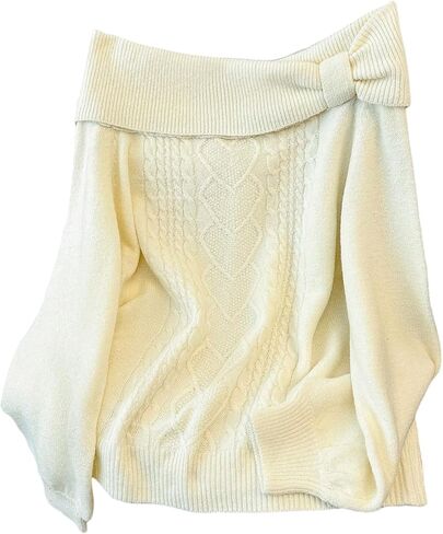 Verdusa Women's Plus Size Off The Shoulder Sweaters Oversized Fold Over Tops Cable Knit Pullovers in Saudi Arabia
