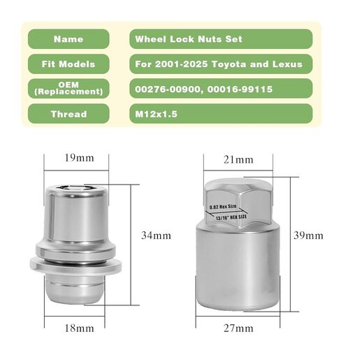 M12x1.5 Lug Nuts, 4 Pack Anti-Theft Chrome Wheel Lock Lug Nuts with 1 Key, Compatible with OEM 00276-00900, Fit for Toyota Camry Avalon Corolla RAV4 Highlander 4RUNNER & Lexus ES HS RC LS RX in Kuwait