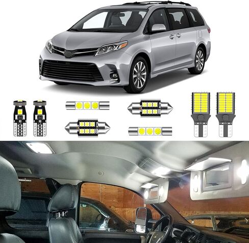 16 قطعة مجموعة إضاءة داخلية LED بيضاء فائقة السطوع لسيارة Toyota Sienna 2011 2012 2013 2014 2015 2016 2017 2018 2019 2020 2021 + أضواء لوحة الترخيص وأداة التثبيت in Saudi Arabia