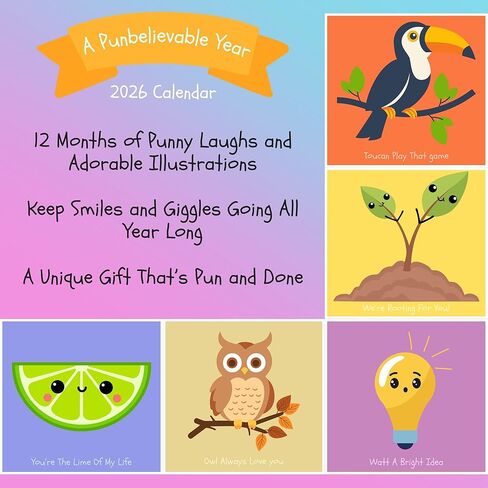 A Punbelievable Year 2026 Puns Wall Calendar | Monthly Humor with Vibrant Illustrations | Funny Joke Calendar 2026 for Home & Office | Pun Intended Calendar 2026 12" x 24" (Opened) in Saudi Arabia