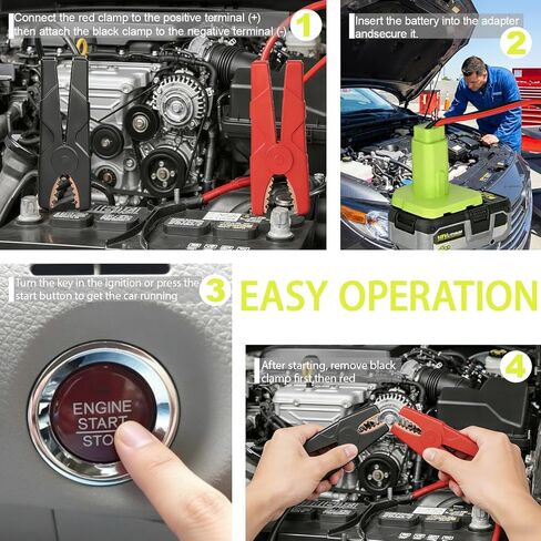 محول كابلات القفز متوافق مع بطارية Ryobi 18 فولت 12AWG 2FT - كابل معزز للطوارئ لبدء تشغيل البطاريات الميتة في السيارات والشاحنات والمركبات الخفيفة in Kuwait