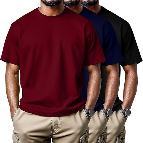 Neer 3 Pack Men's Big and Tall Shirts Summer Short Sleeve T-Shirts Basics Plus Size Crewneck Tee L-5XL in Saudi Arabia