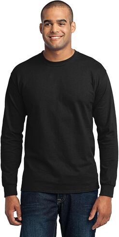 Port & Company Men's Tall Long Sleeve 50/50 Cotton/Poly T Shirt 4XLT Jet Black in Kuwait