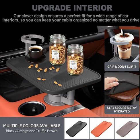 صينية طاولة السيارة ومكتب الكمبيوتر المحمول للسيارة، طاولة حامل أكواب خشبية دوارة 360 درجة، حامل كمبيوتر محمول ناتئ من الألومنيوم للسيارة، صينية عجلة القيادة (أسود) in Kuwait