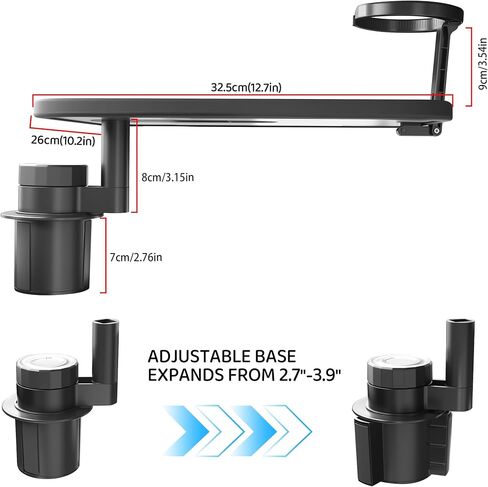 صينية طاولة السيارة ومكتب الكمبيوتر المحمول للسيارة، طاولة حامل أكواب خشبية دوارة 360 درجة، حامل كمبيوتر محمول ناتئ من الألومنيوم للسيارة، صينية عجلة القيادة (أسود) in Kuwait