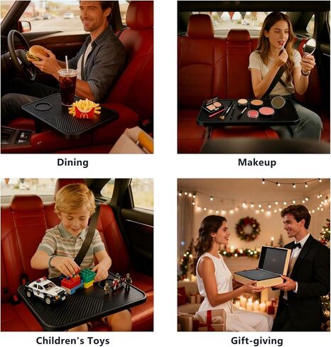 صينية طاولة السيارة ومكتب الكمبيوتر المحمول للسيارة، طاولة حامل أكواب خشبية دوارة 360 درجة، حامل كمبيوتر محمول ناتئ من الألومنيوم للسيارة، صينية عجلة القيادة (أسود) in Kuwait