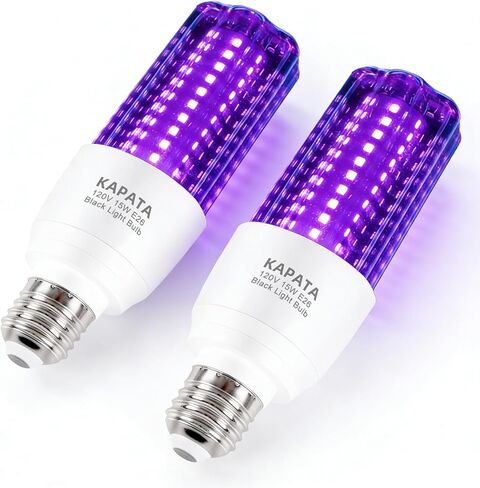 Kapata 15W LED UV Black Light Bulb توفير الطاقة للأشعة فوق البنفسجية أضواء سوداء UVA مستوى 395-400nm، يتوهج في الظلام، 100W أسود ضوء الفلورسنت يعادل E26 120V، 2-حزمة in Saudi Arabia