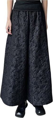MakeMeChic Women's Business Floral Palazzo Pants Elegant Vintage Elastic Waist Wide Leg Textured Trousers in Kuwait