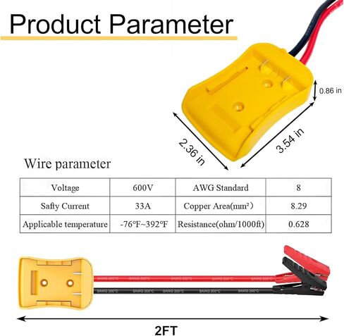 Jumper Cables with Adapter Compatible with Dewalt 20V Battery, 2FT 8AWG Portable Battery Dewalt Jumper Starter Auto Booster Silicone Cables for Car Jump Starting Using Tool, 200°C Heat Resistant in Kuwait