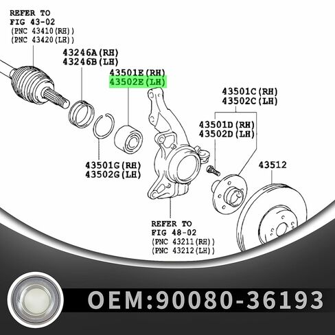 Front Driver Side Axle Hub Bearing Compatible with Toyota Avalon Camry Highlander Matrix Sienna Solara Venza OEM: 90080-36193 (LH) in Saudi Arabia
