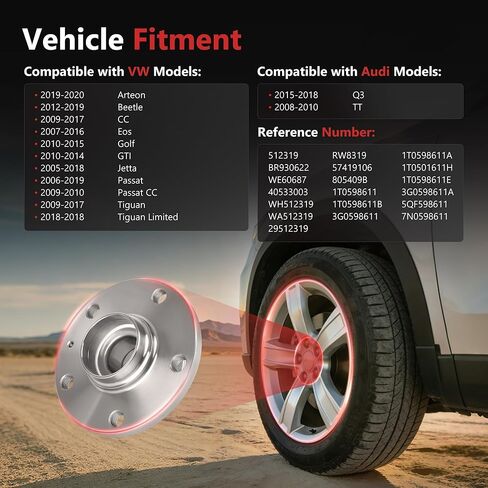 HYR 512319 قطعتان من مجموعة محور العجلة الخلفية تناسب Audi Q3 TT، تناسب Volkswagen Arteon Beetle CC Eos Golf GTI Jetta Passat Passat CC Tiguan Limited، 5 العروات مع ABS in Kuwait