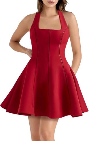 Women's Fit and Flare Mini Dress - Sleeveless Sweetheart Hater Neck Bow Sexy A Line Club Party Going Out Dresses in Saudi Arabia