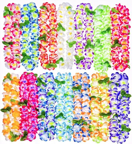 14 Counts Hawaiian Leis for Luau Party Supplies, Tropical Flower Lei Decorations, Premium Artificial Leis for Wedding, Graduation, Beach & Birthday Party Favors in Saudi Arabia