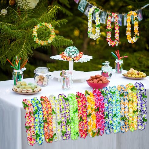 14 Counts Hawaiian Leis for Luau Party Supplies, Tropical Flower Lei Decorations, Premium Artificial Leis for Wedding, Graduation, Beach & Birthday Party Favors in Saudi Arabia