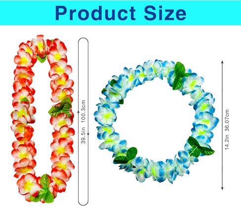 14 Counts Hawaiian Leis for Luau Party Supplies, Tropical Flower Lei Decorations, Premium Artificial Leis for Wedding, Graduation, Beach & Birthday Party Favors in Saudi Arabia