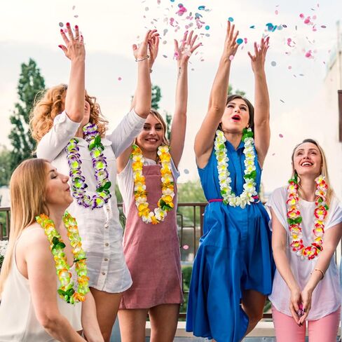 14 Counts Hawaiian Leis for Luau Party Supplies, Tropical Flower Lei Decorations, Premium Artificial Leis for Wedding, Graduation, Beach & Birthday Party Favors in Saudi Arabia