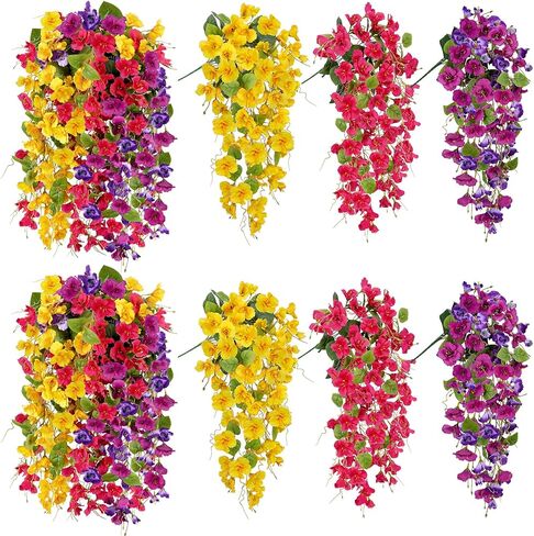 12 قطعة من النباتات المعلقة المزيفة في الهواء الطلق ونباتات معلقة صناعية وأوراق الأوكالبتوس ونباتات صناعية بلاستيكية لغرفة الحائط والحديقة وإكليل داخلي وفي الهواء الطلق وديكور الربيع والصيف بدون سلة in Kuwait
