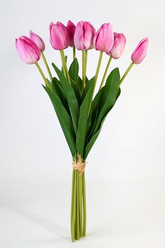Artificial Tulips Real Touch 10PCS – 19.7" Large PU Faux Brownie Tulips Flowers, Lifelike Fake Tulip Stems for Home Table Centerpiece, Garden Party Décor, Artificial Easter Stems (Light Pink) in Saudi Arabia