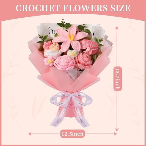 Crochet Flower Bouquet, Handmade Bouquet of Flowers, Pink Knitted Flowers for Birthday Party Wedding Anniversary Mother's Day Graduation Gifts(Pink) in Saudi Arabia