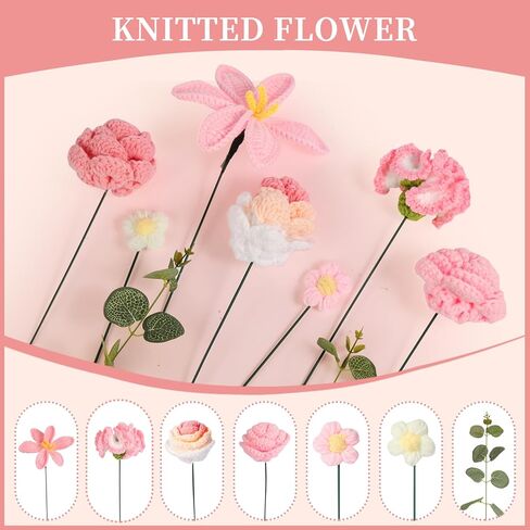 Crochet Flower Bouquet, Handmade Bouquet of Flowers, Pink Knitted Flowers for Birthday Party Wedding Anniversary Mother's Day Graduation Gifts(Pink) in Saudi Arabia