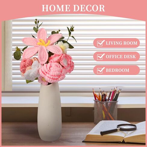 Crochet Flower Bouquet, Handmade Bouquet of Flowers, Pink Knitted Flowers for Birthday Party Wedding Anniversary Mother's Day Graduation Gifts(Pink) in Saudi Arabia
