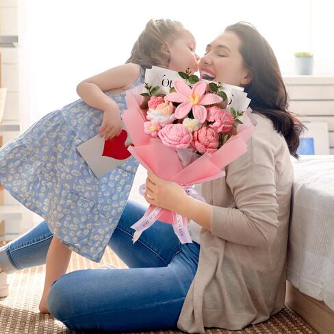 Crochet Flower Bouquet, Handmade Bouquet of Flowers, Pink Knitted Flowers for Birthday Party Wedding Anniversary Mother's Day Graduation Gifts(Pink) in Saudi Arabia