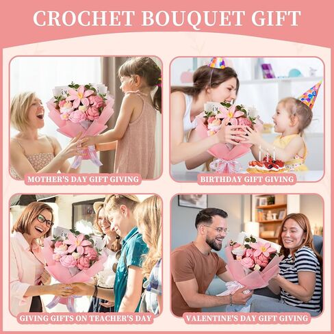 Crochet Flower Bouquet, Handmade Bouquet of Flowers, Pink Knitted Flowers for Birthday Party Wedding Anniversary Mother's Day Graduation Gifts(Pink) in Saudi Arabia