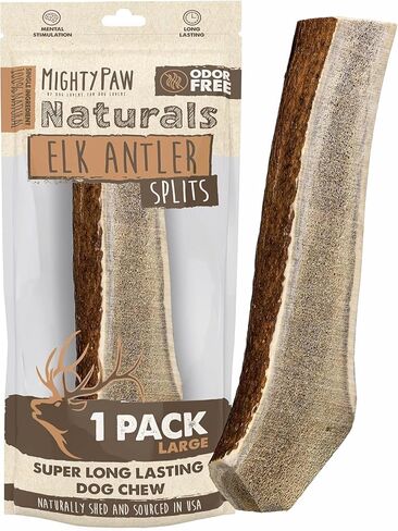 Mighty Paw Split Elk Antlers for Dogs (Sourced in The USA) | 1 Pack, Large 7"+ Long Lasting Dog Bones for Aggressive Chewers - Naturally Shed Split Deer Antler for Dogs - Low Odor Dog Antler Chews in Kuwait