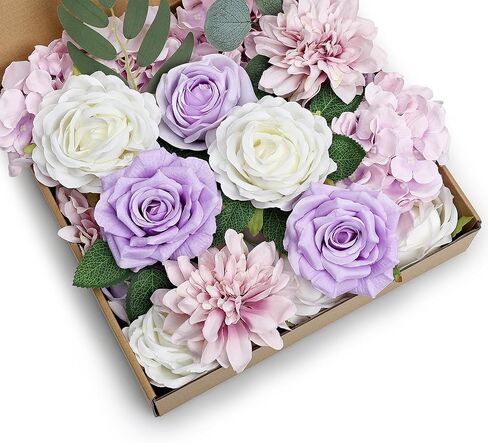 Artificial Flowers Combo Set, Fake Silk Flowers Decor with Stems for DIY Roses Wedding Party Centerpieces Bridal Bouquets Cake Decorations Arrangements Indoor Outdoor(Purple) in Saudi Arabia
