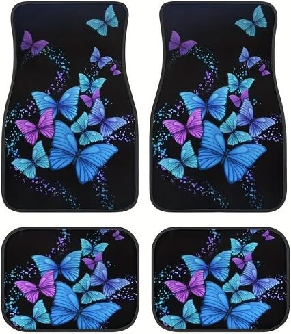 Butterfly Printing Car Floor Mats,Black Carpet Floor Mats with Heel Pad for Cute Women Girl, Universal Fit for Suvs,Sedans,Trucks,Cars, Set of 4 (Butterfly Style 1) in Saudi Arabia