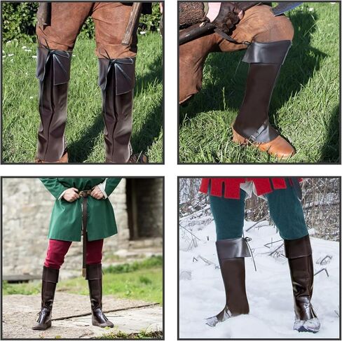 أغطية أحذية القراصنة ملحقات زي عصر النهضة في العصور الوسطى، غطاء أحذية Steampunk Vikingbrown من جلد البولي يوريثان عالي الركبة من Renfaire لحفلات الهالوين in Kuwait