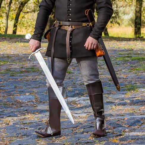 أغطية أحذية القراصنة ملحقات زي عصر النهضة في العصور الوسطى، غطاء أحذية Steampunk Vikingbrown من جلد البولي يوريثان عالي الركبة من Renfaire لحفلات الهالوين in Kuwait