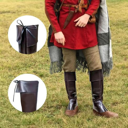 أغطية أحذية القراصنة ملحقات زي عصر النهضة في العصور الوسطى، غطاء أحذية Steampunk Vikingbrown من جلد البولي يوريثان عالي الركبة من Renfaire لحفلات الهالوين in Kuwait