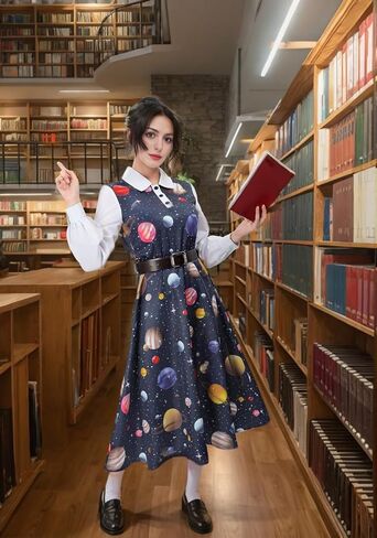 C-ZOFEK أزياء الهالوين للمعلم التأثيرية فستان كوكب الفضاء السحري للنساء بياقة الدمية وأكمام طويلة وأقراط الحافلة ملابس كاملة in Saudi Arabia