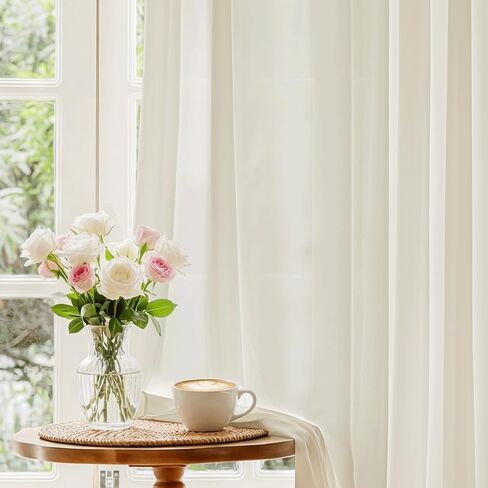 Beauoop Warm Beige Semi Sheer Curtains 84 Inches Long 2 Panels for Living Room Bedroom Faux Silk Light Filtering Non-See-Through Privacy Airy Rod Pocket Voile Window Treatment Drapes, 52x84 Set of 2 in Kuwait