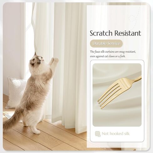 Beauoop Warm Beige Semi Sheer Curtains 84 Inches Long 2 Panels for Living Room Bedroom Faux Silk Light Filtering Non-See-Through Privacy Airy Rod Pocket Voile Window Treatment Drapes, 52x84 Set of 2 in Kuwait